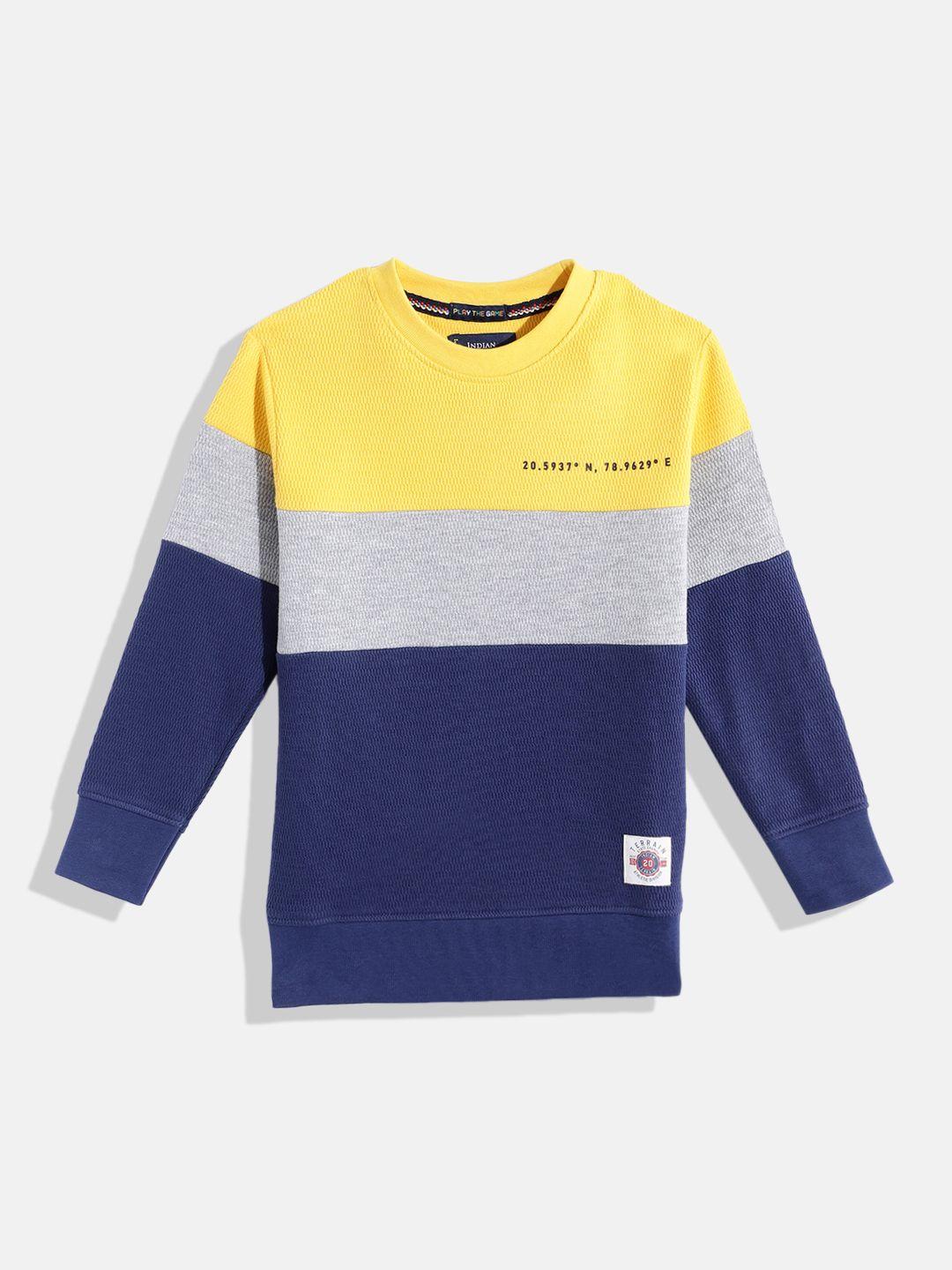 indian terrain boys colourblocked pure cotton sweatshirt