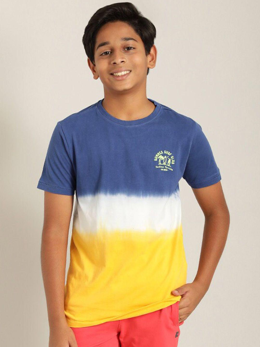 indian terrain boys colourblocked pure cotton t-shirt