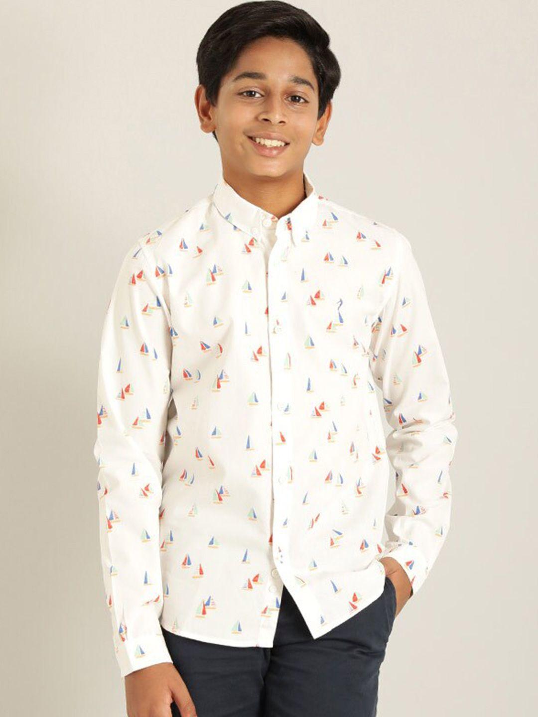indian terrain boys geometric printed button down collar pure cotton casual shirt