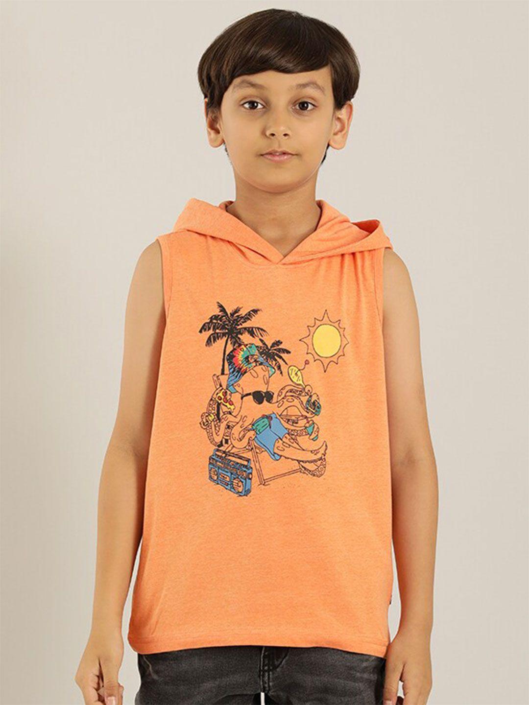indian terrain boys graphic printed hooded pure cotton t-shirt