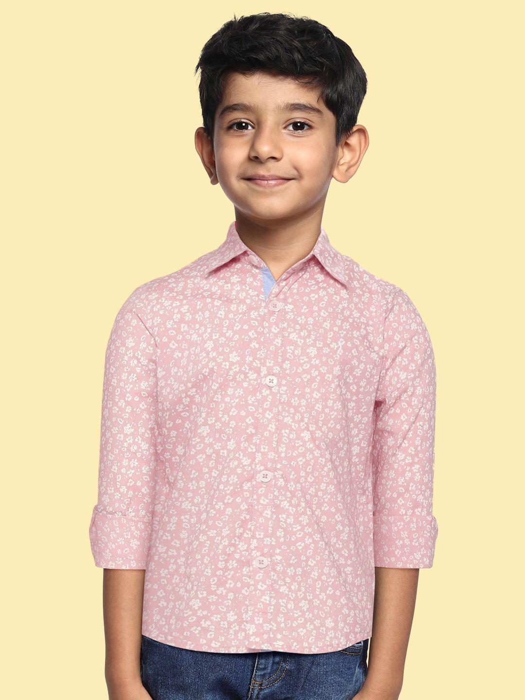 indian terrain boys peach-coloured & white floral print pure cotton casual shirt