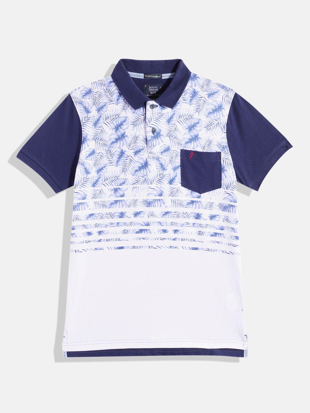 indian terrain boys printed pure cotton polo collar t-shirt