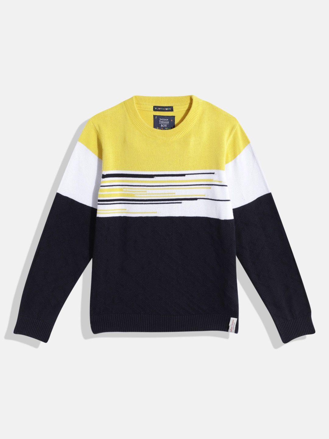 indian terrain boys self-designed colourblocked pure cotton pullover