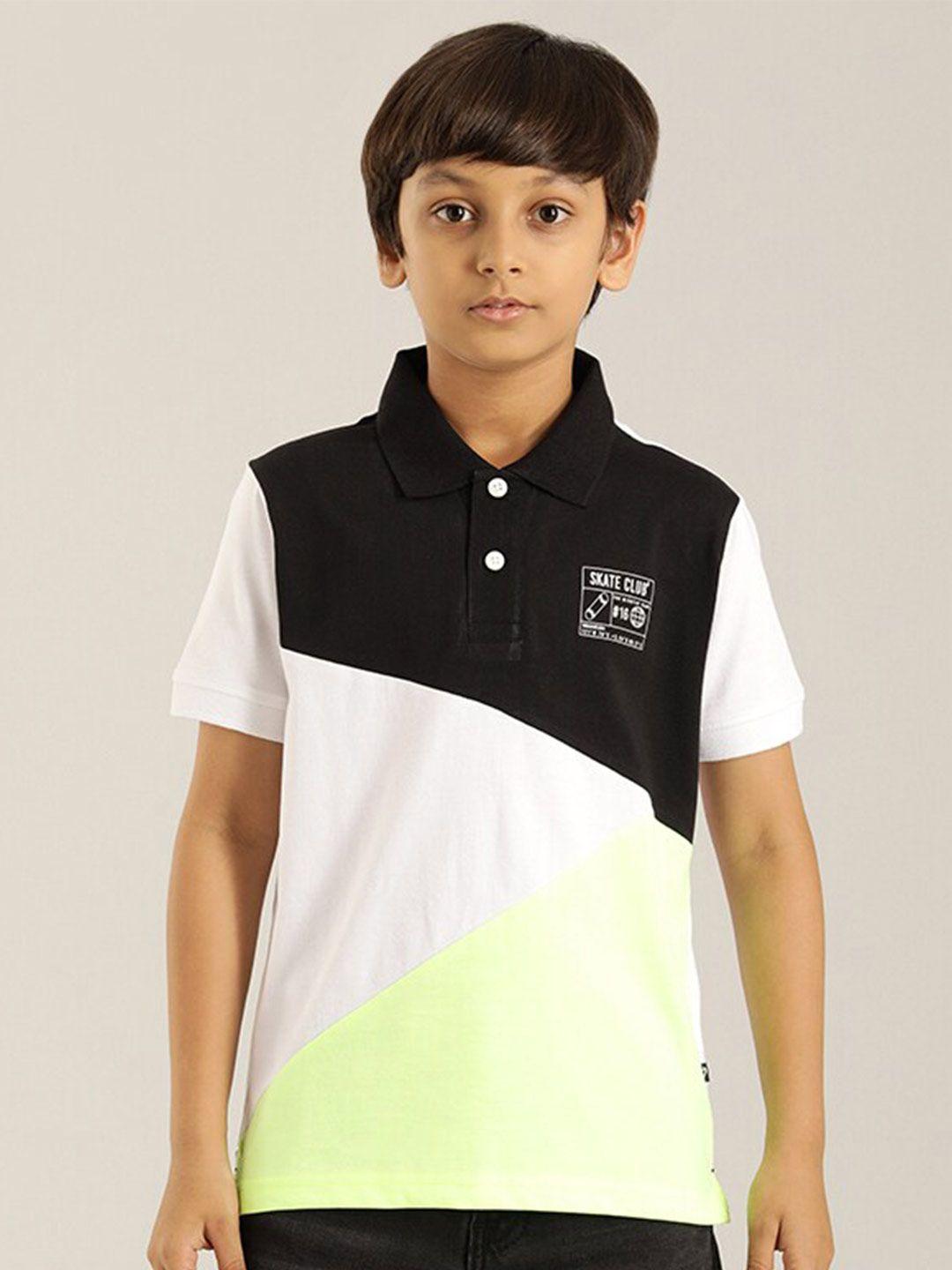 indian terrain boys white polo collar extended sleeves pockets t-shirt