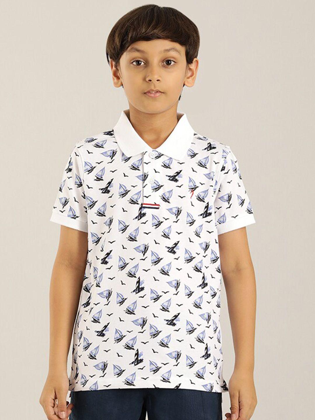 indian terrain boys white printed polo collar pockets t-shirt
