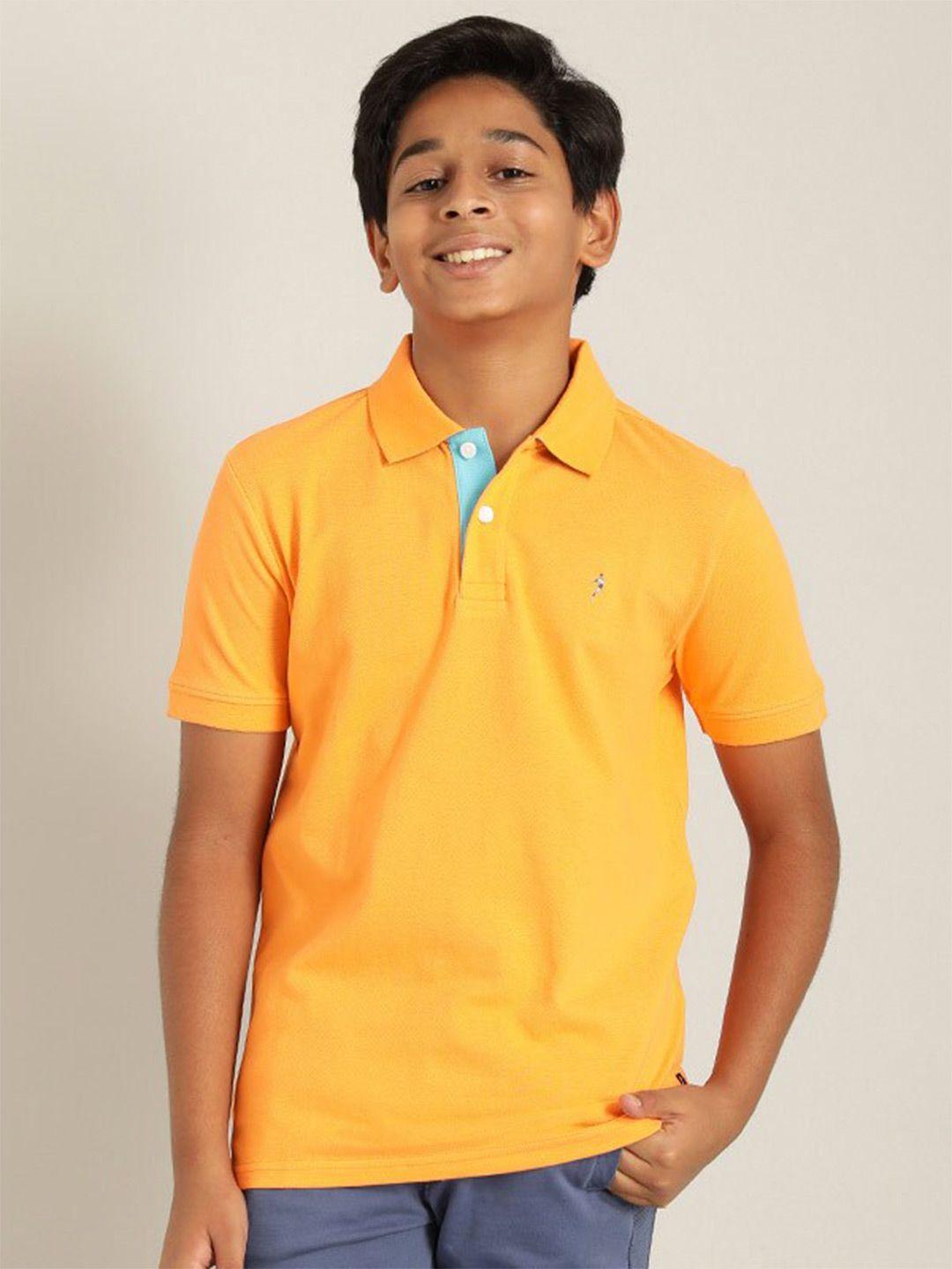 indian terrain boys yellow polo collar applique t-shirt