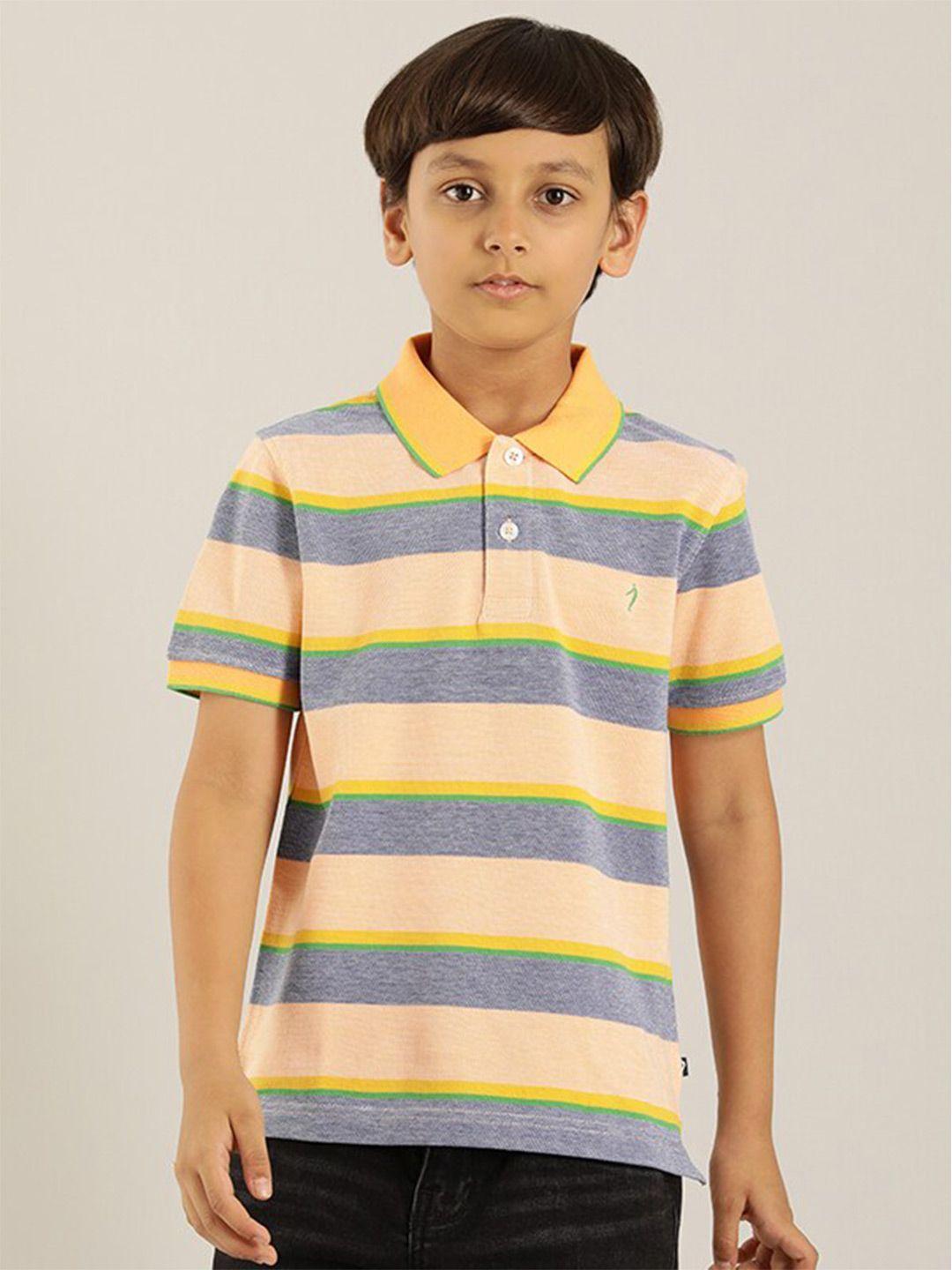 indian terrain boys yellow striped v-neck extended sleeves pockets t-shirt