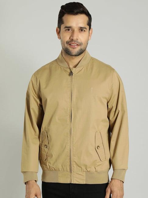 indian terrain brown regular fit cotton bomber jacket