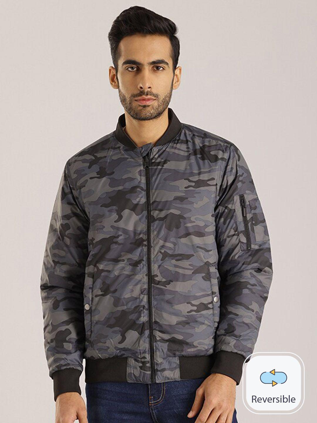 indian terrain camouflage printed stand collar long sleeves reversible bomber jacket