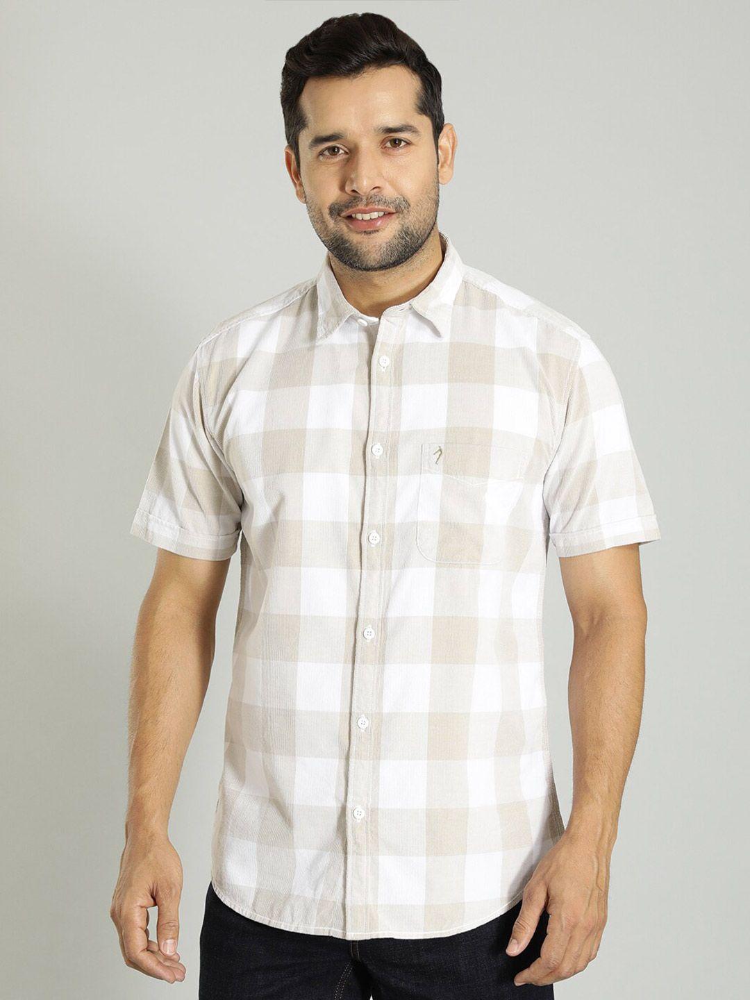 indian terrain checked printed tailored fit pure cotton casual shirt