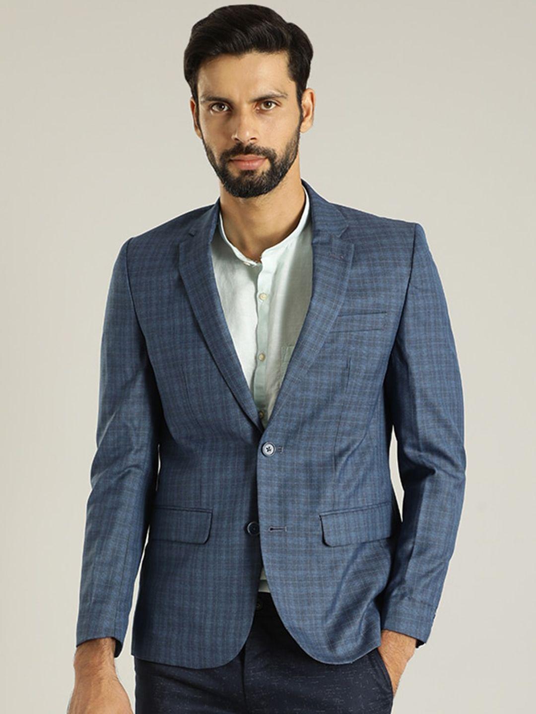 indian terrain checked single breasted notched lapel long sleeves formal blazer