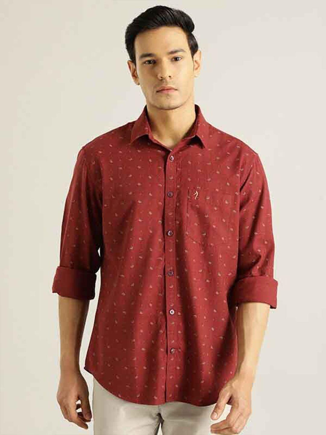 indian terrain chiseled micro ditsy printed pure cotton slim fit casual shirt