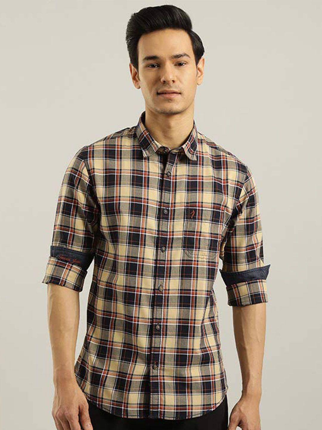 indian terrain chiseled slim fit tartan checked casual cotton shirt