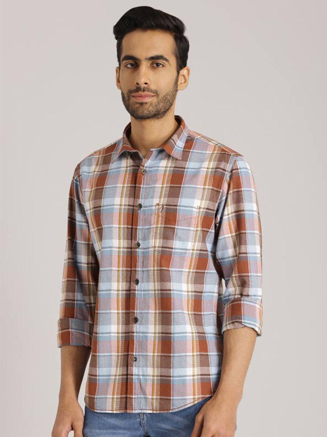 indian terrain chiseled slim fit tartan checked pure cotton casual shirt