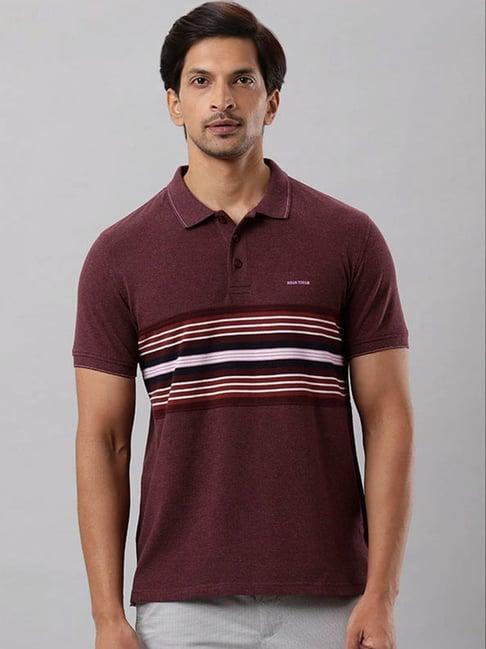 indian terrain chocolate regular fit striped polo t-shirt