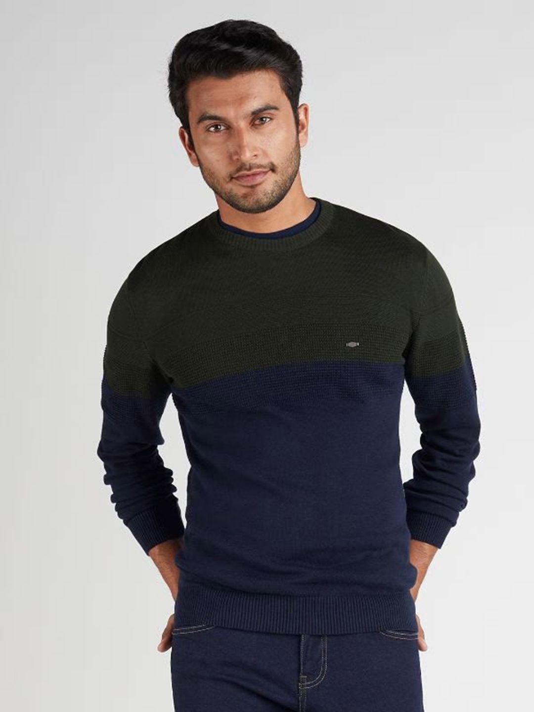 indian terrain colourblocked pullover pure cotton sweater