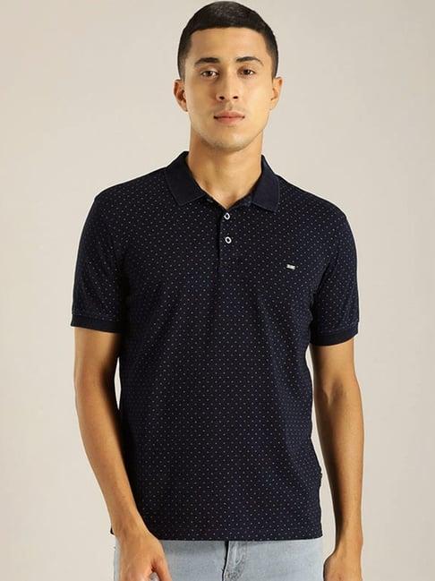 indian terrain dk indigo regular fit printed polo t-shirt