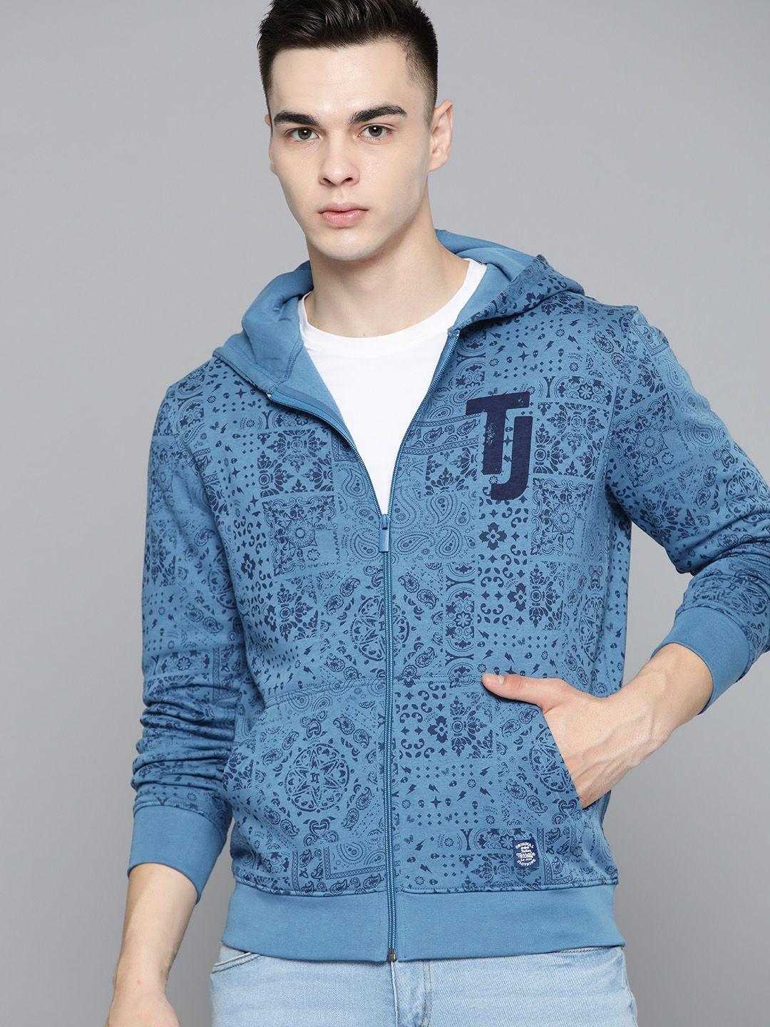 indian terrain ethnic motif printed hooded sweatshirt