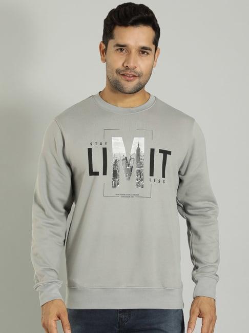 indian terrain grey melange regular fit printed sweatshirt