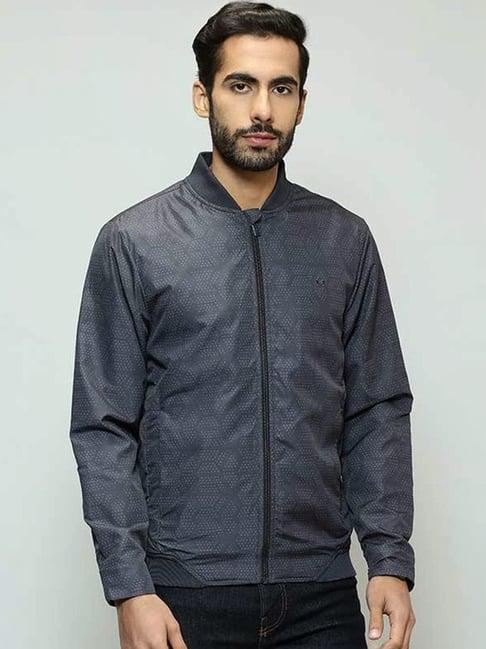 indian terrain grey regular fit printed bomber jacket