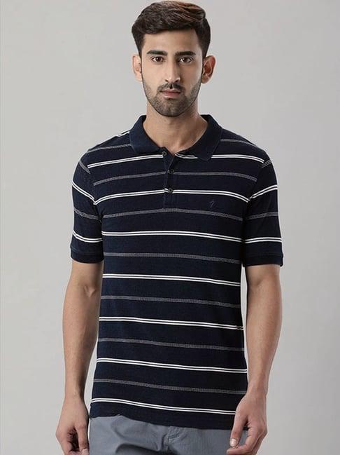 indian terrain indigo regular fit striped polo t-shirt