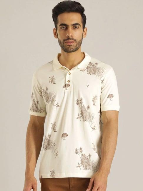 indian terrain iris cream regular fit printed polo t-shirt