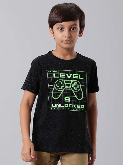 indian terrain kids black cotton printed t-shirt