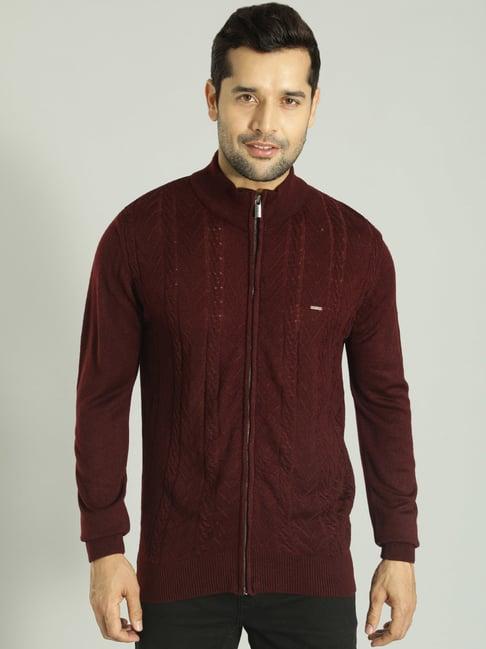 indian terrain maroon regular fit self design cardigan