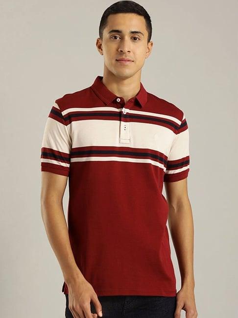 indian terrain maroon regular fit striped polo t-shirt