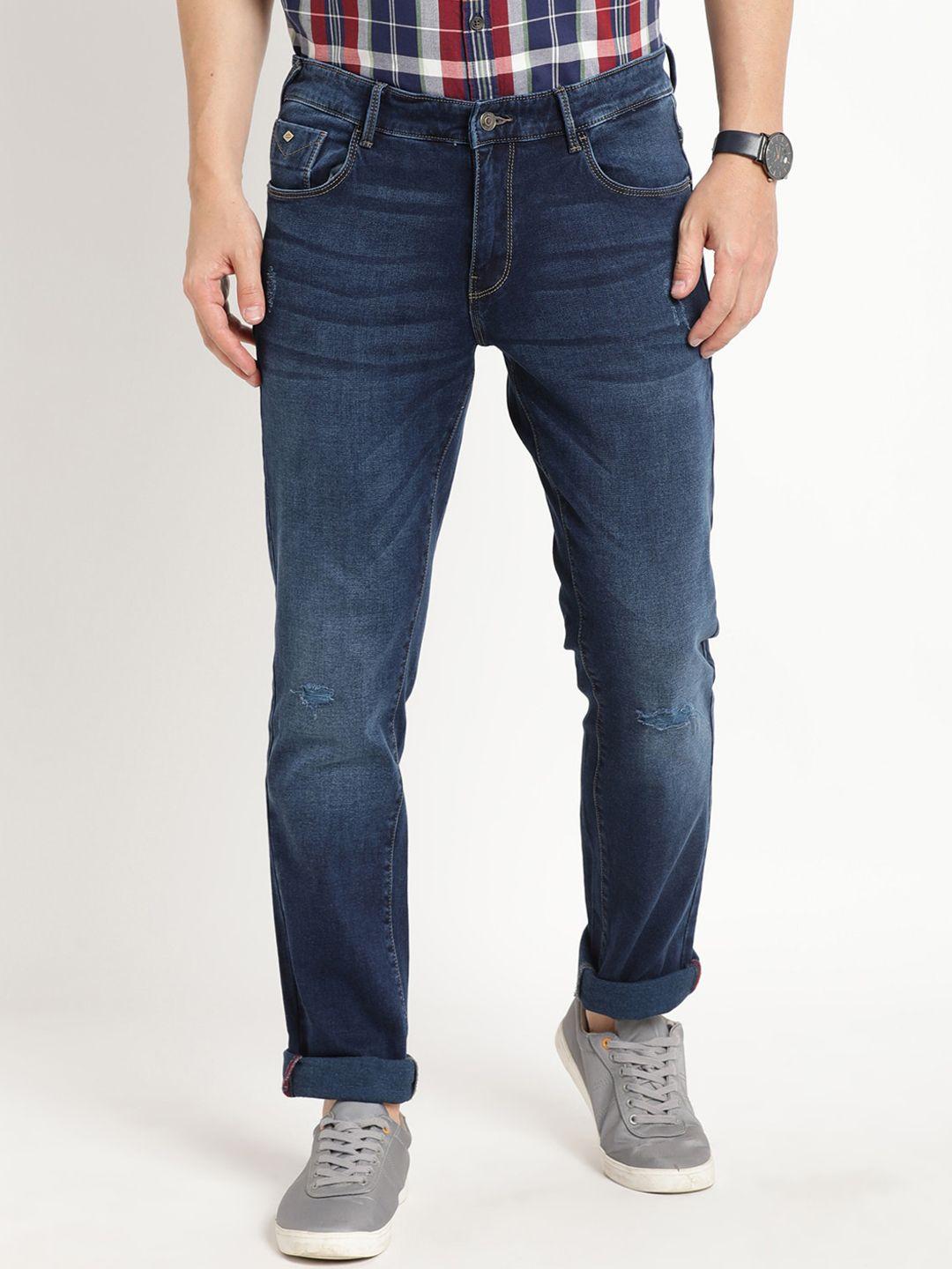 indian terrain men brooklyn slim fit low distress heavy fade pure cotton jeans