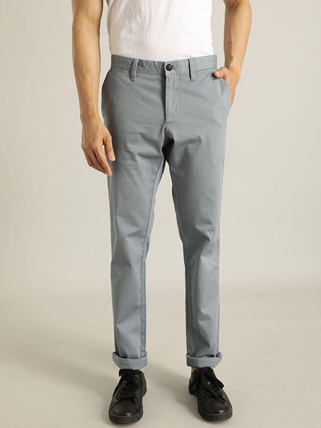 indian terrain men brooklyn slim fit mid rise trousers