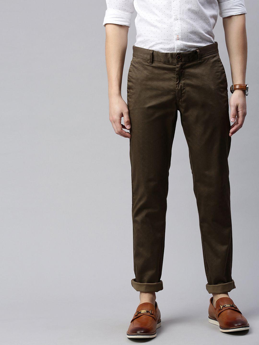 indian terrain men brown brooklyn slim fit printed chinos