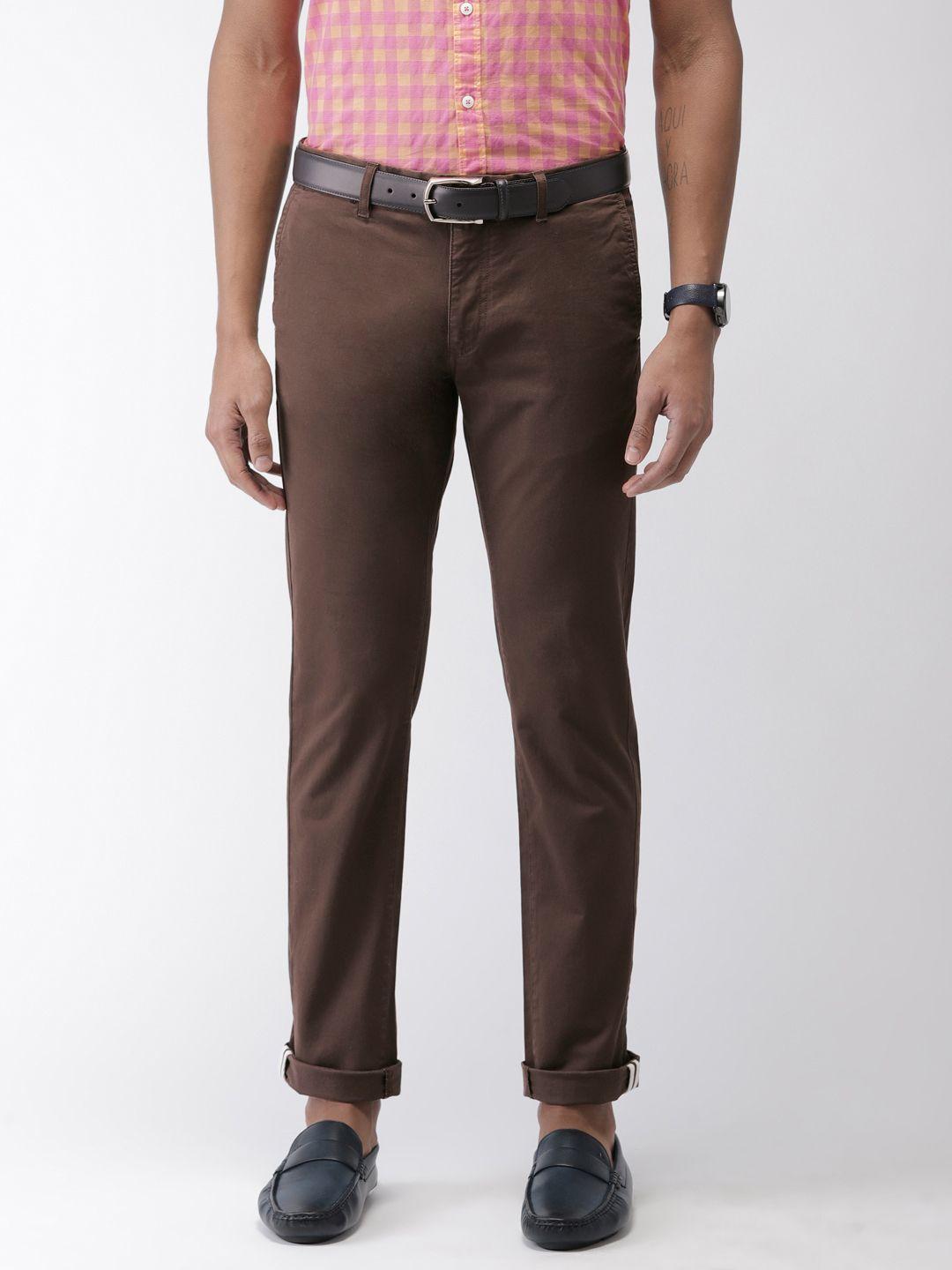 indian terrain men brown brooklyn slim fit solid chinos