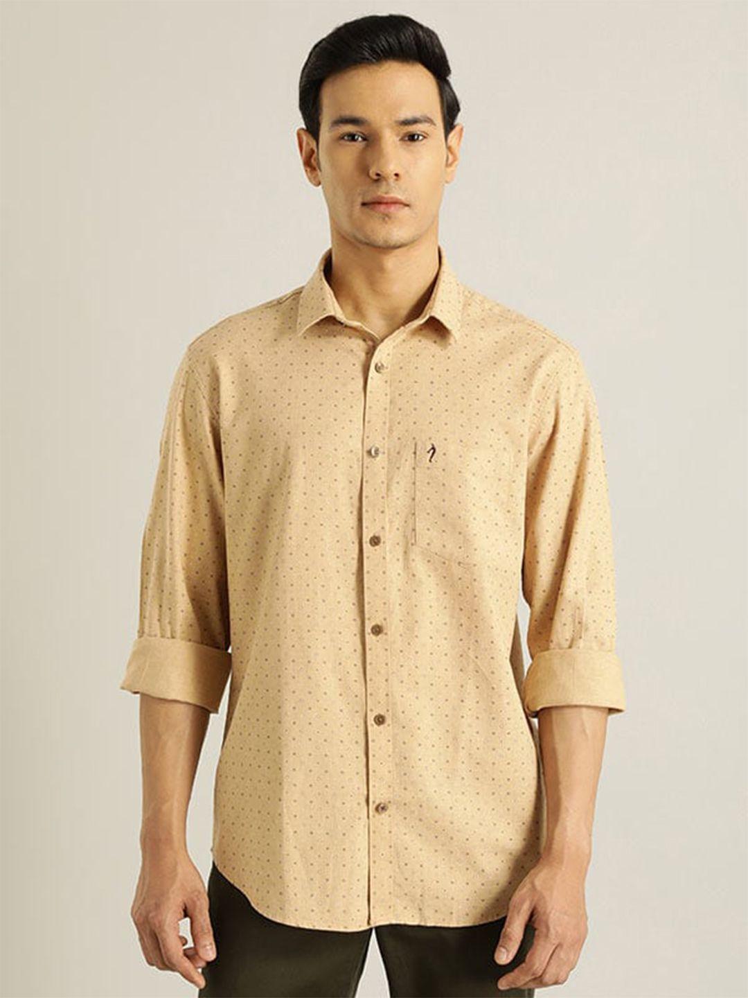 indian terrain men brown chiseled slim fit opaque printed pure cotton casual shirt