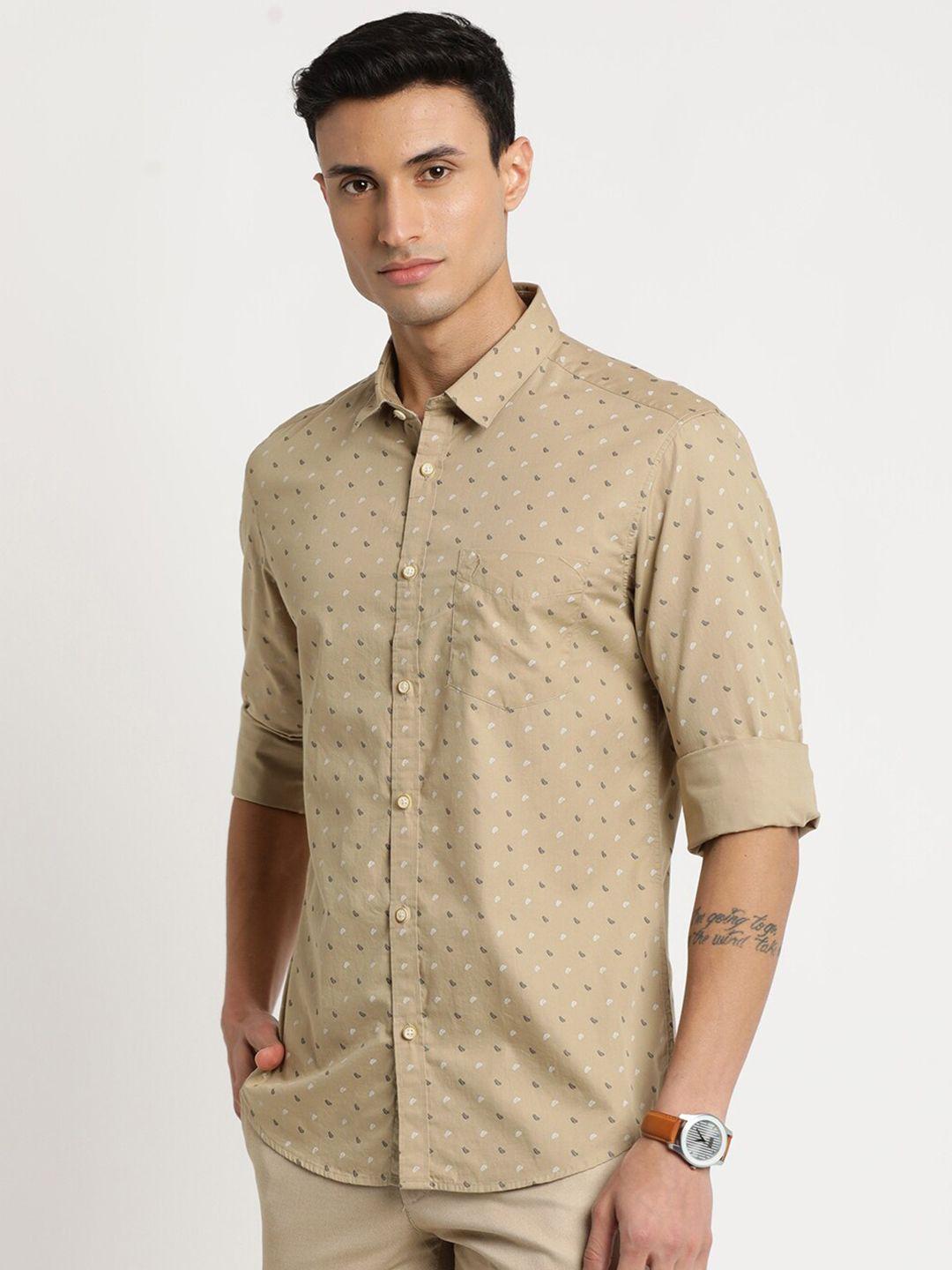 indian terrain men chiseled slim fit printed pure cotton casual shirt