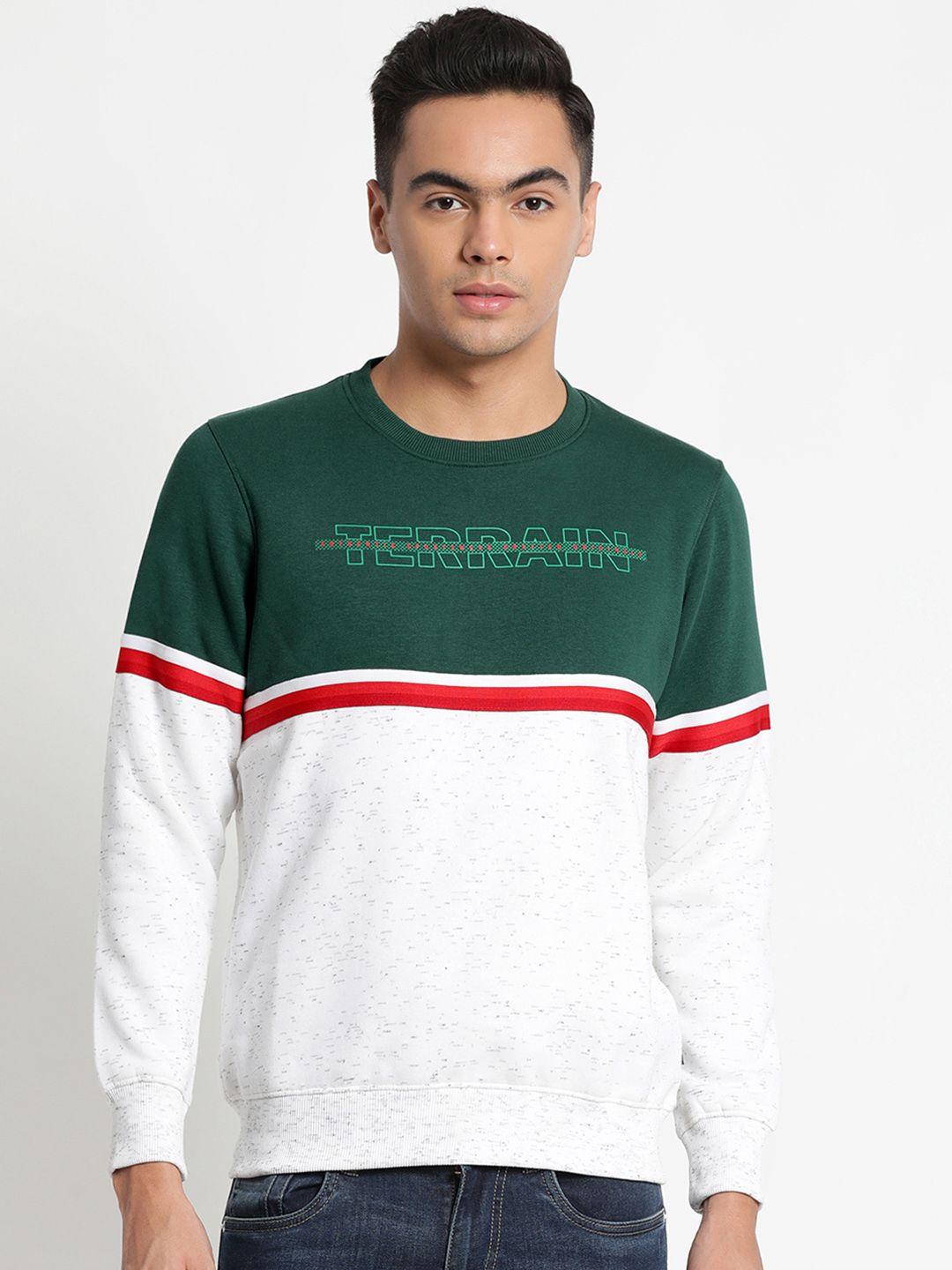 indian terrain men green & white colourblocked sweatshirt