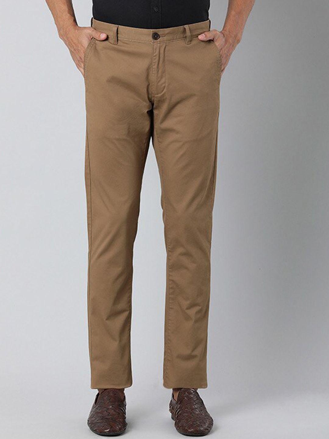 indian terrain men mid-rise brooklyn slim fit pure cotton formal trousers