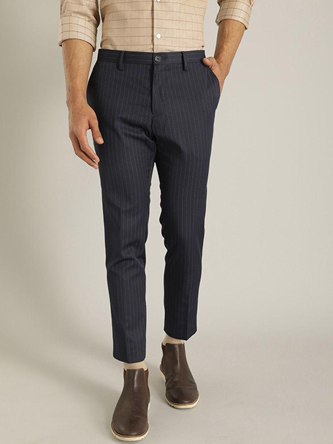 indian terrain men mid-rise striped brooklyn slim fit trousers