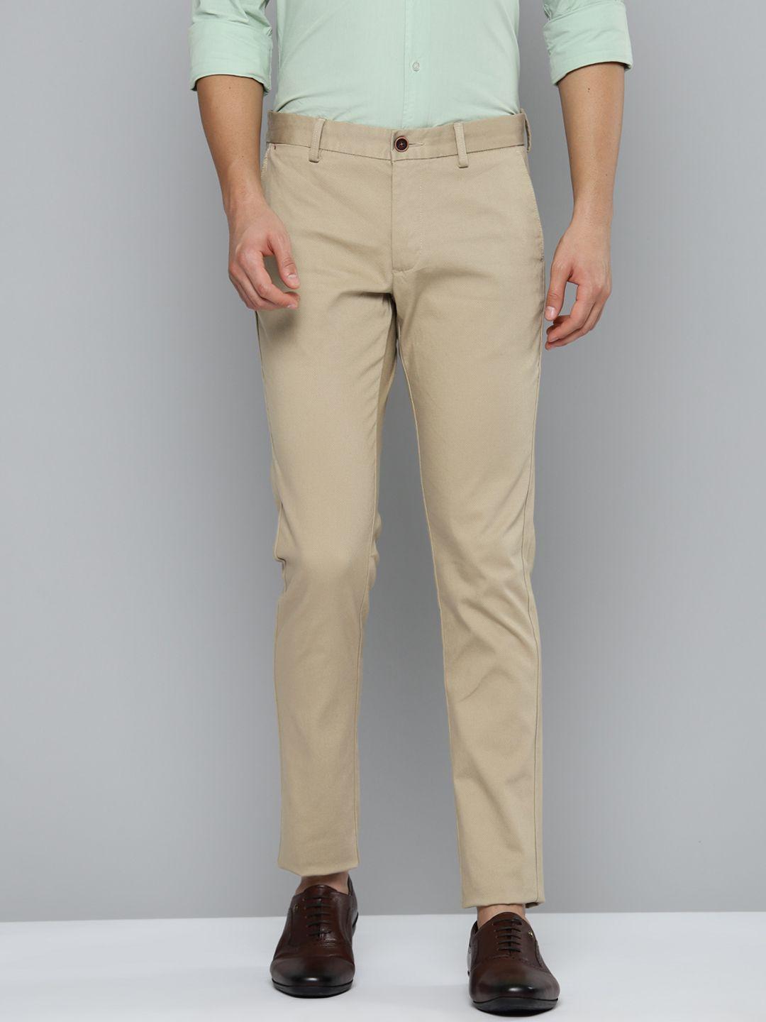 indian terrain men pure cotton textured brooklyn slim fit trousers