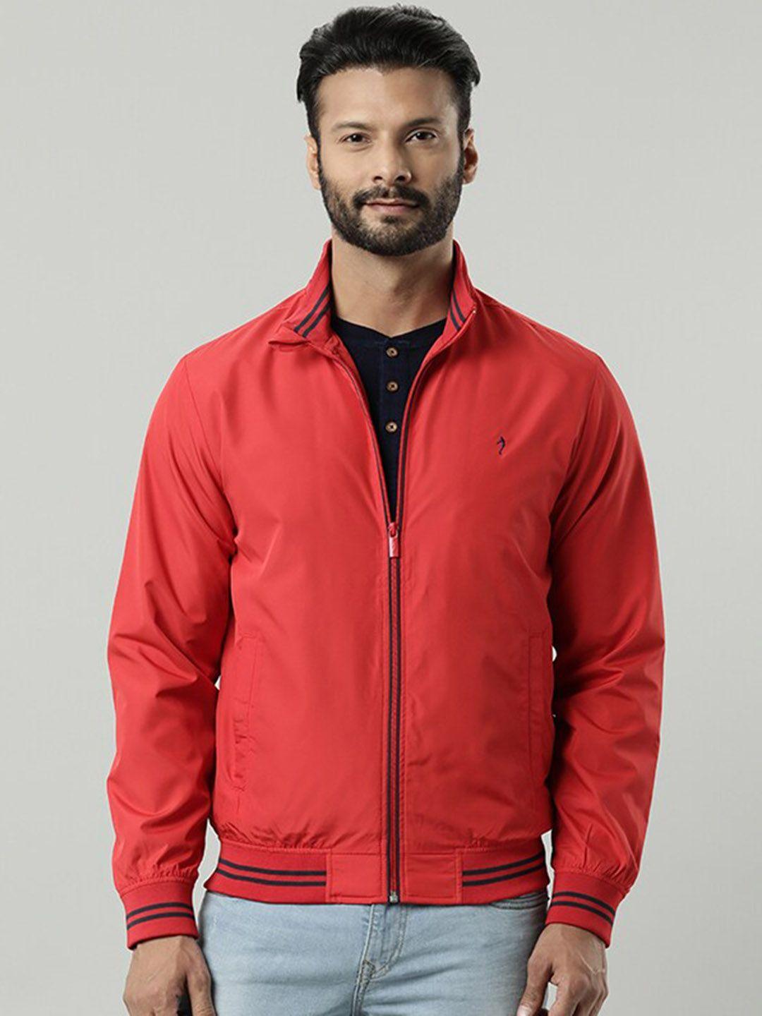 indian terrain men red lightweight bomber with embroidered jacket