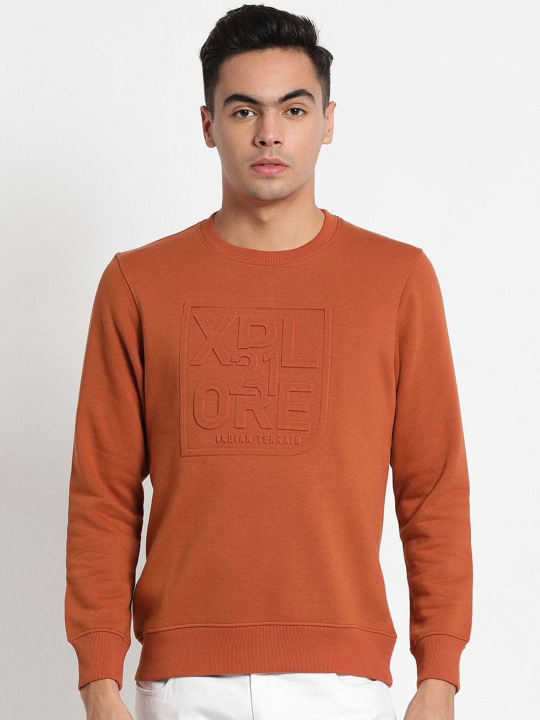 indian terrain men rust brown embossed sweatshirt