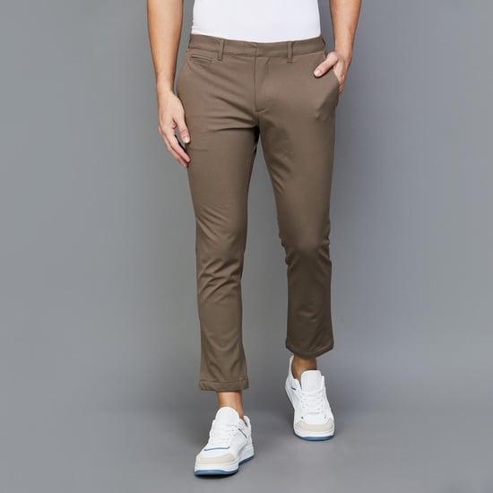 indian terrain men solid slim straight casual trousers