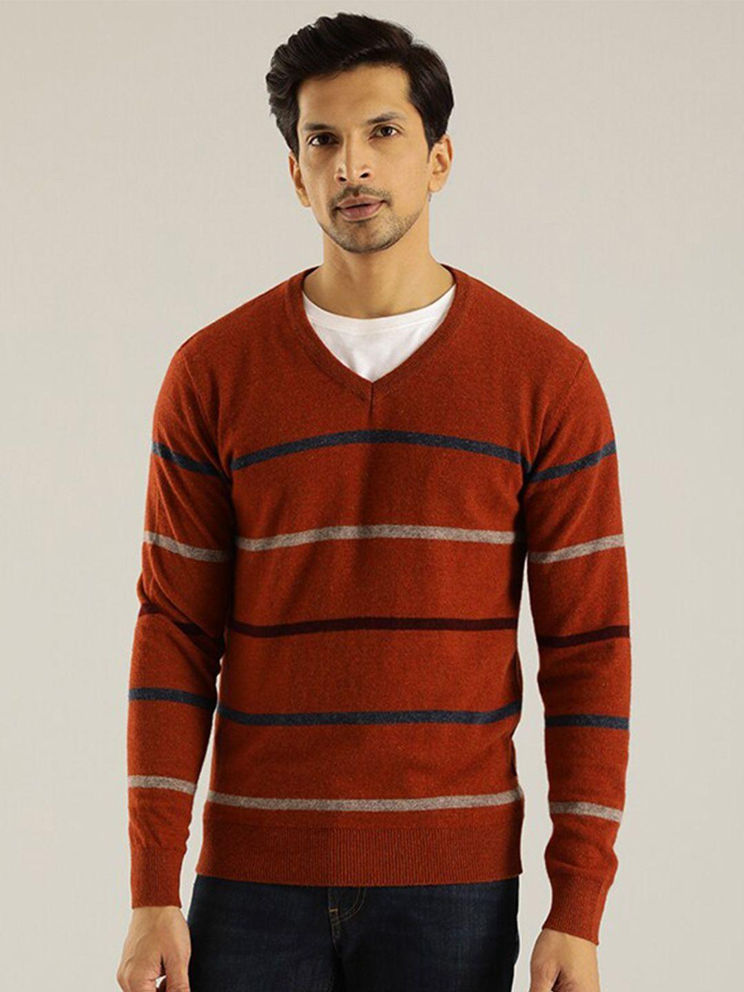 indian terrain men striped v neck sweatshirt