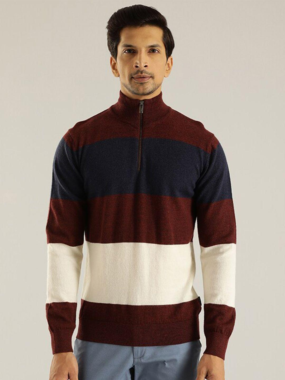 indian terrain men striped woollen cardigan