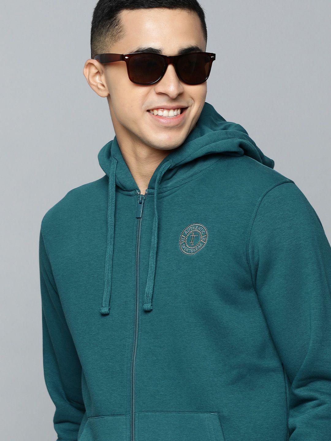 indian terrain men teal blue hooded sportswear sweatshirt