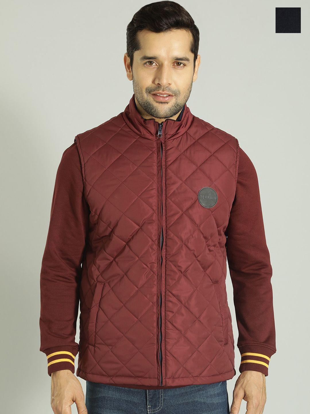 indian terrain mock collar sleeveless reversible quilted jacket