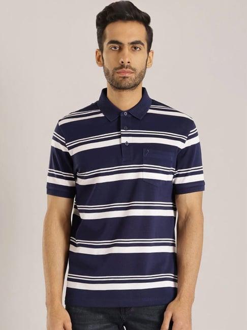 indian terrain peacoat regular fit striped polo t-shirt