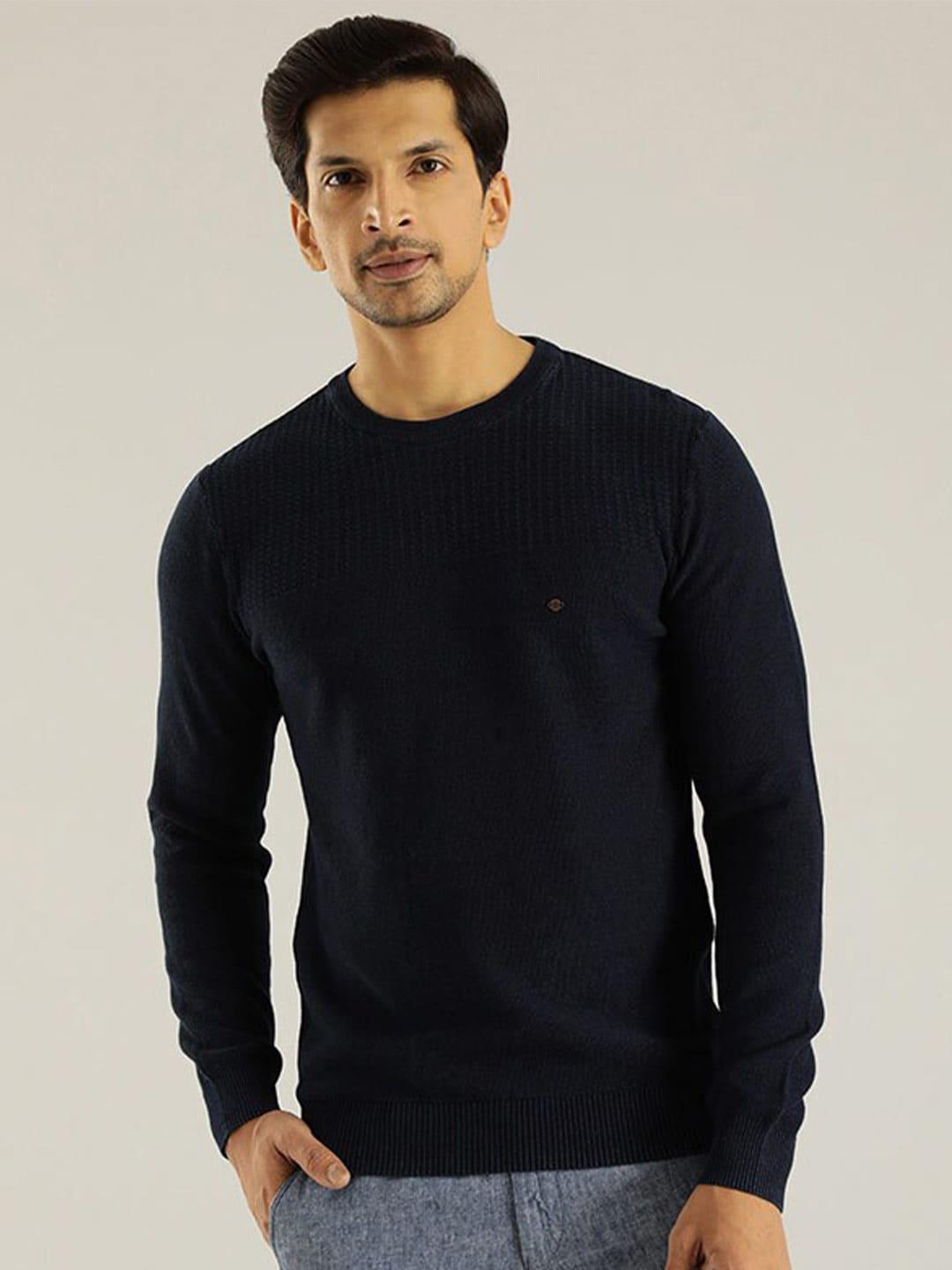 indian terrain ribbed round neck cotton pullover sweater