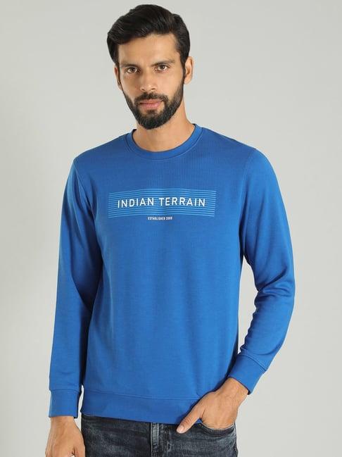 indian terrain royal blue regular fit printed sweatshirt