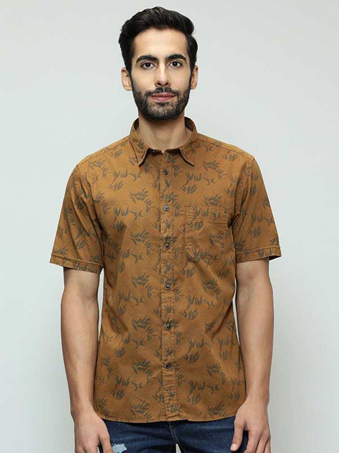 indian terrain slim fit floral print short sleeves cotton casual shirt